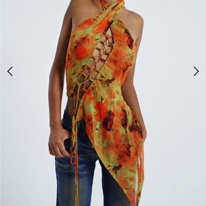 Jaded London LOCO PRINT HALTER LACE UP TOP